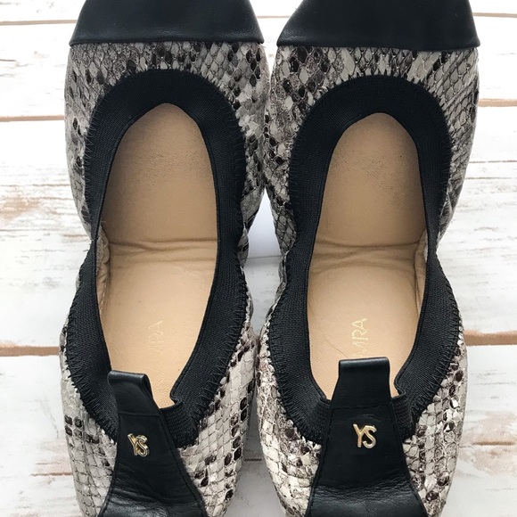 YOSI SAMRA Samatha Snake Grey Leather Ballet Flats - Picture 5 of 8